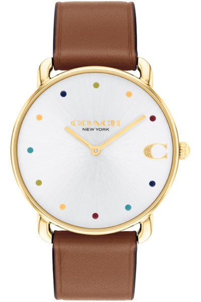 Coach Elliot Qtz Basic Silver White Round Dial Women's Watch|Saddle Calfskin Material|Saddle Color Band - 14504206