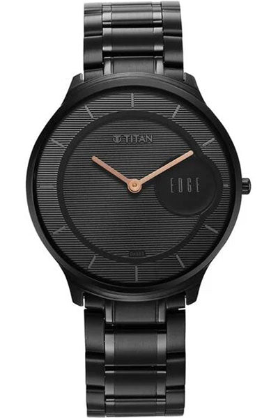 Edge Slim Stainless Steel Strap Black Dial Analog Watch for Men