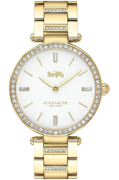 COACH Park Qtz Basic White Round Dial Women's Watch|Ionic Plated Thin Gold Steel & Crystals Material|Gold Color Band - 14503093