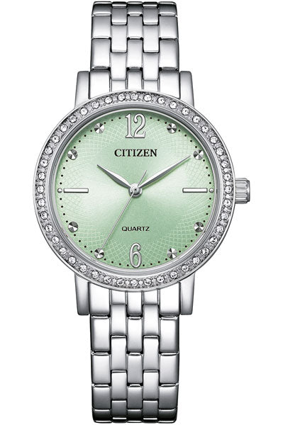 Citizen Quartz Crystal Green Dial Ladies Watch EL3100-55X Silver