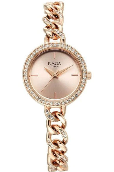 Raga Showstopper Quartz Analog Rose Gold Dial Metal Strap Watch for Women