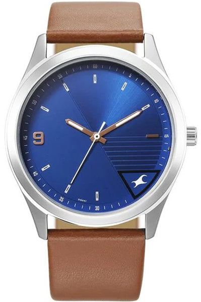 Fastrack Analog Blue & Leather Men' 3317SL01
