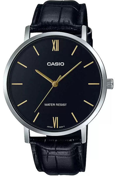 Casio Analog Black & Leather Men's Watch A1615