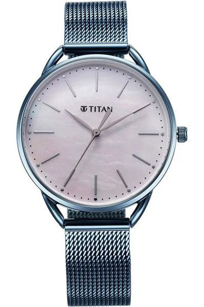 Slimline Quartz Analog Mother Of Pearl Dial Blue Stainless Steel Strap Watch for Women