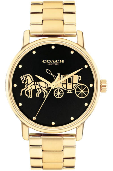 Coach Grand Qtz Basic Black Round Dial Women's Watch|Ionic Plated Thin Gold Steel Material|Gold Color Band - 14504174