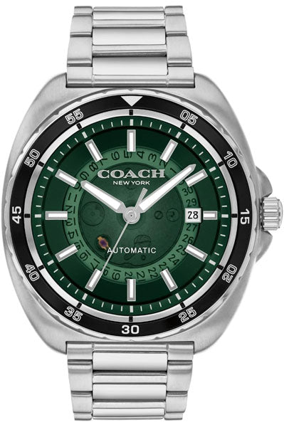 Coach Charter China Auto Green Tonneau Dial Men's Watch|Stainless Steel Material|Silver Color Band
