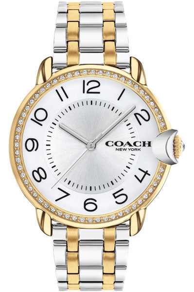 Coach Arden Qtz Basic Silver White Round Dial Women's Watch|Two Tone Stainless Steel & Crystals Material|Silver Color Band - 14503811