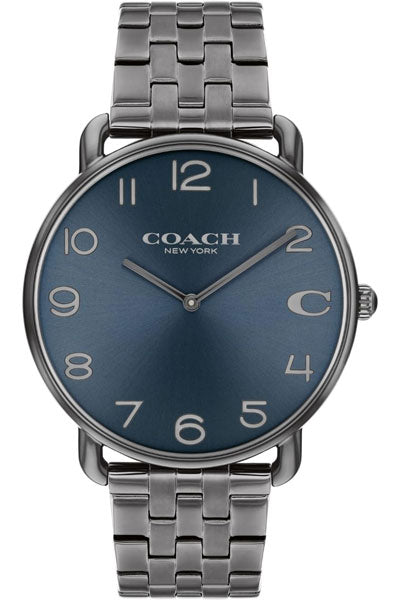 Coach Elliot Qtz Basic Blue Round Dial Men's Watch|Ionic Plated Grey Steel Material|Grey Color Band