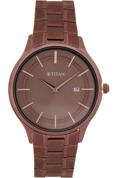 Classique Slimline Brown Dial Analog with Day and Date Stainless Steel Strap Watch for Men