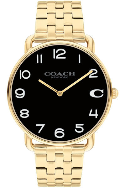 Coach Elliot Qtz Basic Black Round Dial Men's Watch|Ionic Plated Thin Gold Steel Material|Gold Color Band