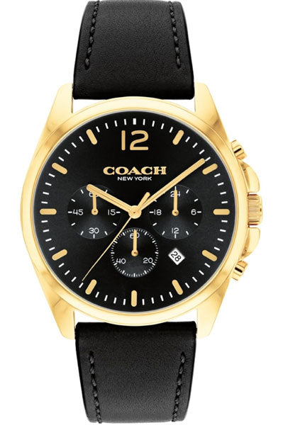 Coach Greyson Qtz Fashion Chrono Black Round Dial Men's Watch|Black Calfskin Material|Black Color Band - 14602631