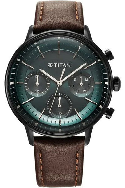 Light Leathers Quartz Multifunction Black Dial Leather Strap Watch for Men