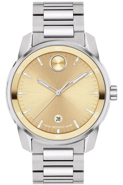 Movado BOLD Verso Gold-Tone Dial Stainless Steel Bracelet Watch 42mm - 3601203