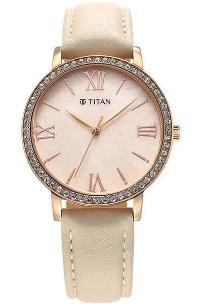Analog Pink & Leather Women's Watch NS95236WL01