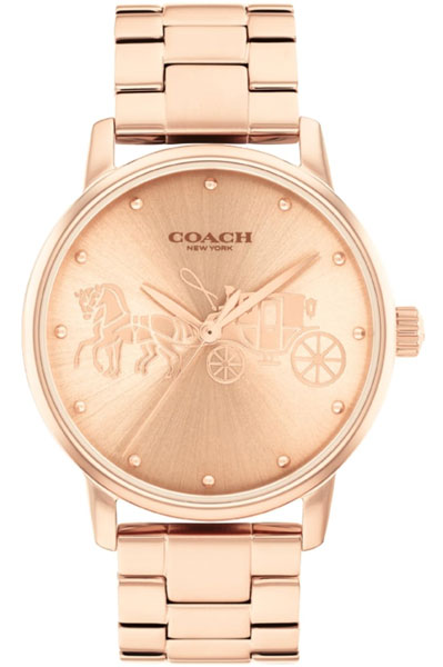 Coach Grand Qtz Basic Rose Gold Round Dial Women's Watch|Ionic Plated Rose Gold Steel Material|Gold Color Band - 14503076
