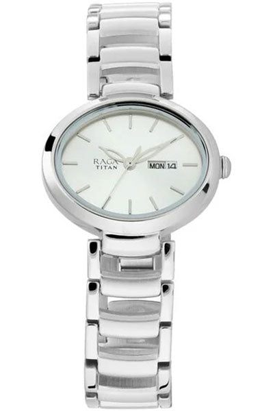 Raga Viva Silver Dial Analog with Day and Date Metal Strap Watch for Women