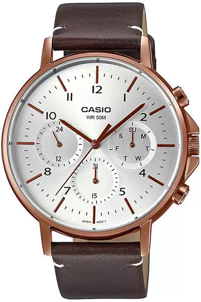 CASIO Chronograph White & Leather Men's Watch A1850