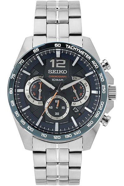 Seiko Analog Black & Stainless Steel Men's Watch SSB345P1