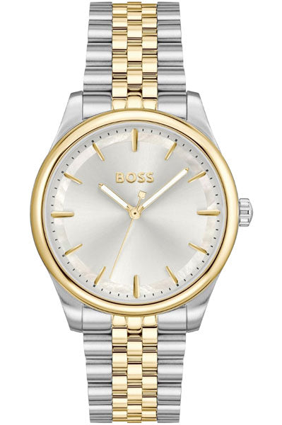 Boss Graceful Qtz Basic Silver Mother of Pearl Round Dial Women's Watch|Two Tone Stainless Steel Material|Silver Color Band 1502779