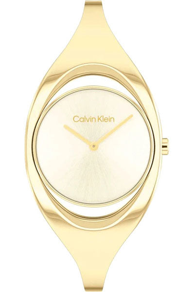 Calvin Klein Women's CK Elation Wristwatch, 2 Hand, Gold Plated, Minimalistic Bangle Style 25200391