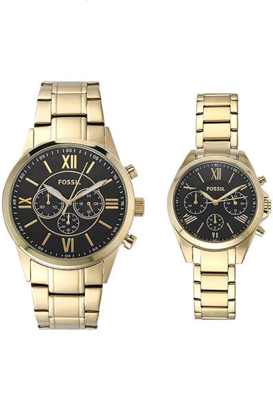 Fossil Chronograph Black & Stainless Steel Couple Watch BQ2400SET