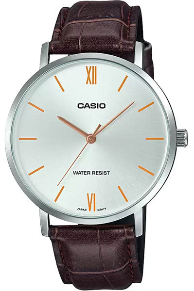 Casio Analog Silver & Leather Men's Watch A1618