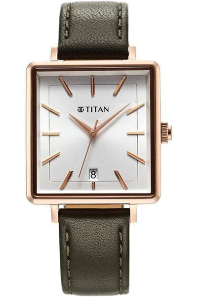 Minimalists Quartz Analog with Date Silver Dial Black Leather Strap Watch for Women