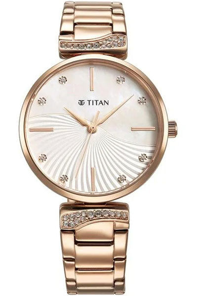 Purple Style Up Quartz Analog Mother Of Pearl Dial Stainless Steel Strap Watch for Women