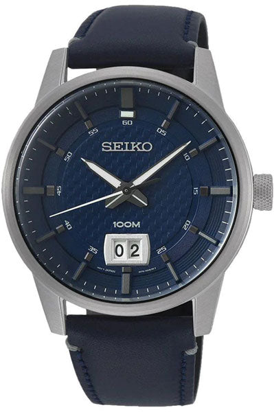 Seiko Analog Blue & Leather Unisex Watch SUR287P1