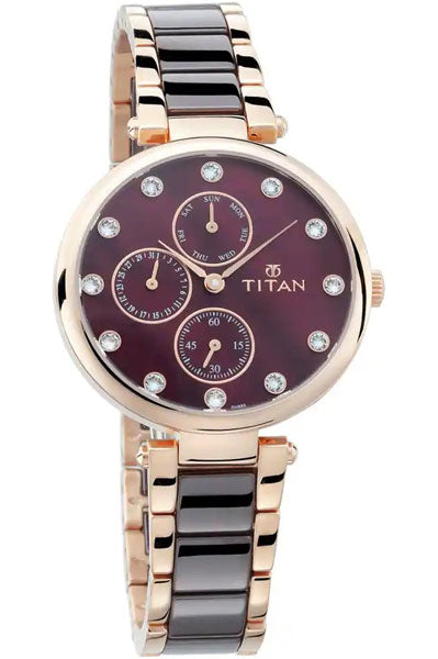 Multifunction Maroon & Ceramic Women's Watch NP95062WD01
