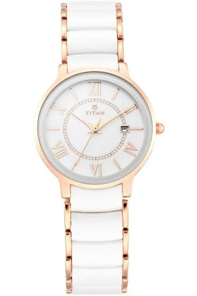 Quartz Analog with Date Mother of Pearl Dial Stainless Steel & Ceramic Strap Watch for Women