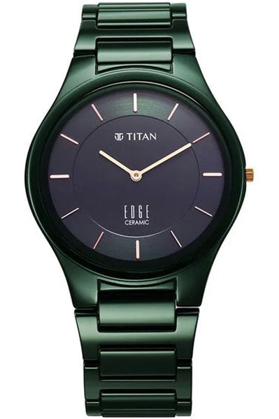 Edge Ceramic Slim Ceramic Strap Glossy Green Dial Analog Watch for Men