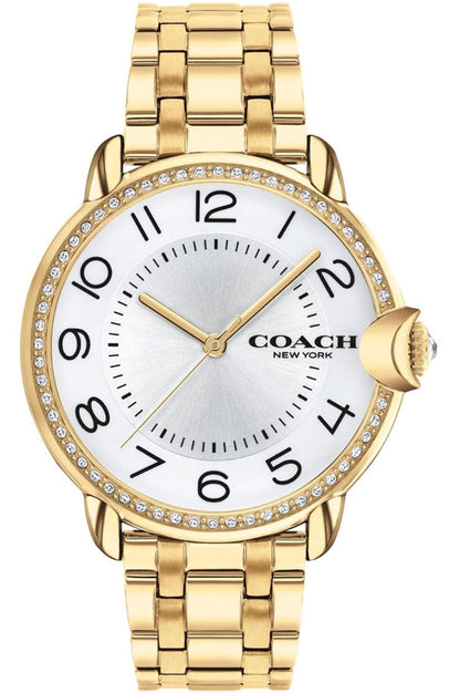 Coach Arden Qtz Basic Silver White Round Dial Women's Watch|Ionic Plated Thin Gold Steel Material|Gold Color Band - 14503810