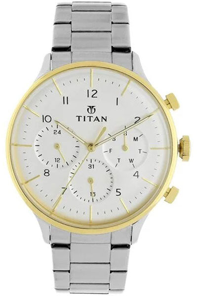 White Dial Quartz Multifunction Stainless Steel Strap watch for Men NS90102BM01