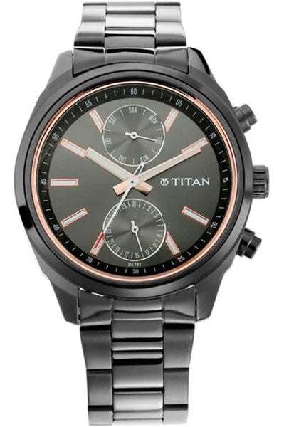 Men's Metropolitan Luxe: Multifunction Mono black Dial with Two-Tone Stainless Steel Bracelet Watch