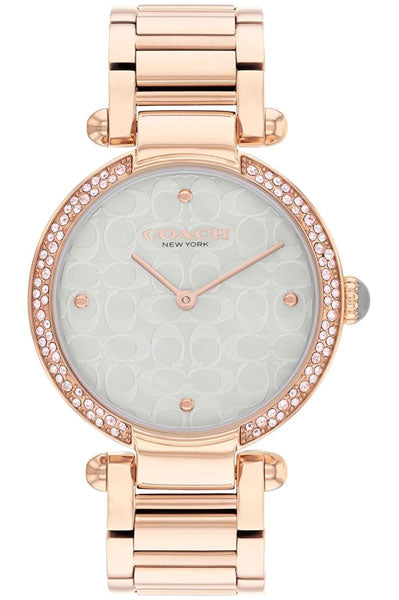Coach Cary Qtz Basic Light Grey Mother of Pearl Round Dial Women's Watch|Ionic Plated Carnation Gold Steel Material|Gold Color Band - 14504184