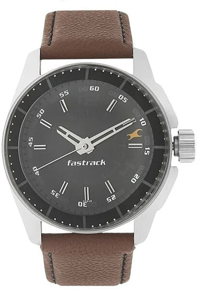 Fastrack Analog Black & Leather Men' NS3089SL05