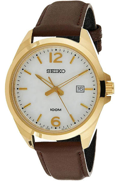 Seiko Analog White & Leather Men's Watch SUR216P1