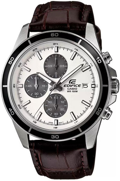 Casio Chronograph White & Leather Men's Watch EX097