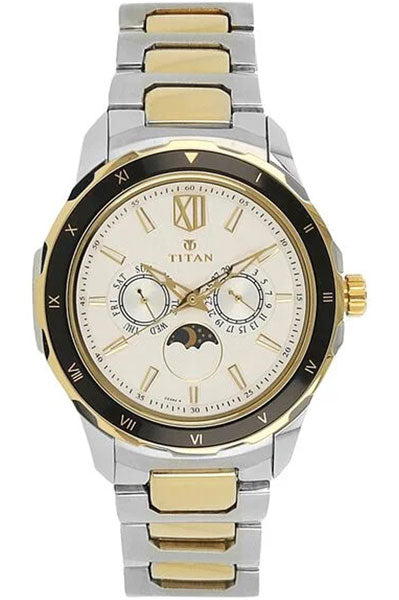 Quartz Multifunction White Dial Stainless Steel Strap Watch for Men