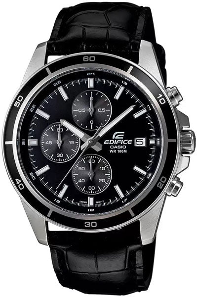 CASIO Chronograph Black & Leather Men's Watch EX096