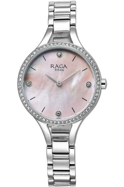 Raga Showstopper Quartz Analog Mother Of Pearl Dial Metal Strap Watch for Women