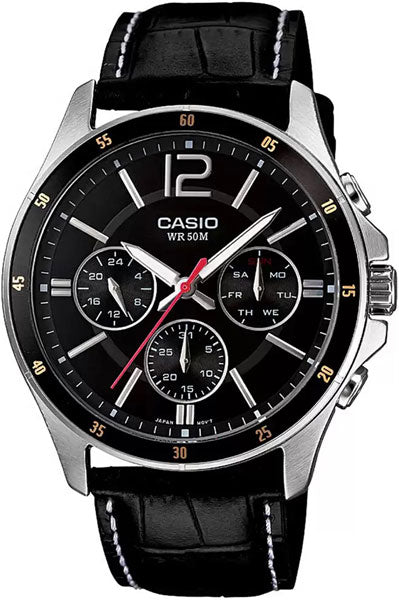 CASIO Chronograph Black & Leather Men's Watch A834