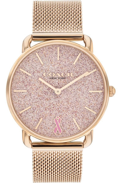Coach Elliot Qtz Basic Pink Round Dial Women's Watch|Ionic Plated Carnation Gold Steel Material|Gold Color Band - 14504212