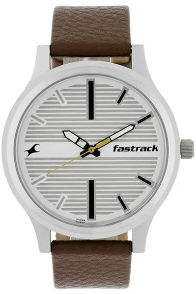 Fastrack Analog White & Leather Men' NS38051SL01