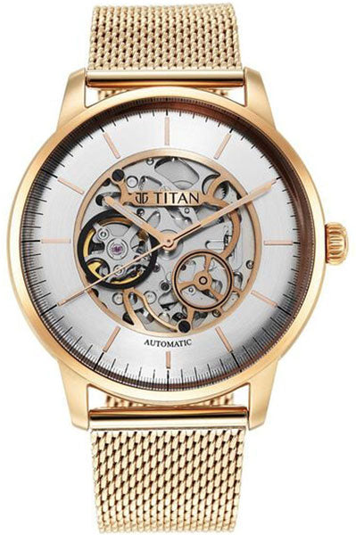 Mechanical Silver Dial Analog Stainless Steel Strap Watch for Men