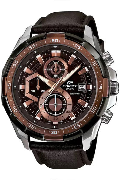 CASIO Chronograph Black & Leather Men's Watch EX194