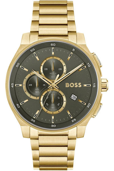 Hugo Boss Gold Steel Olive Green Dial Chronograph Men's Watch 1514190