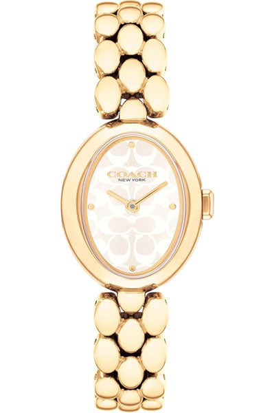 Coach Sammy Qtz Basic Silver White Oval Dial Women's Watch|Ionic Plated Thin Gold Steel Material|Gold Color Band