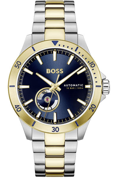 Boss Troper Automatic Mech-Automatic Blue Round Dial Men's Watch|Two Tone Stainless Steel Material|Silver Color Band 1514201